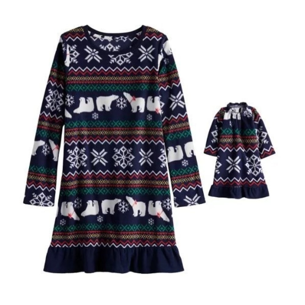 Holly Jolly Microfleece Night Gown & Doll Gown Set
